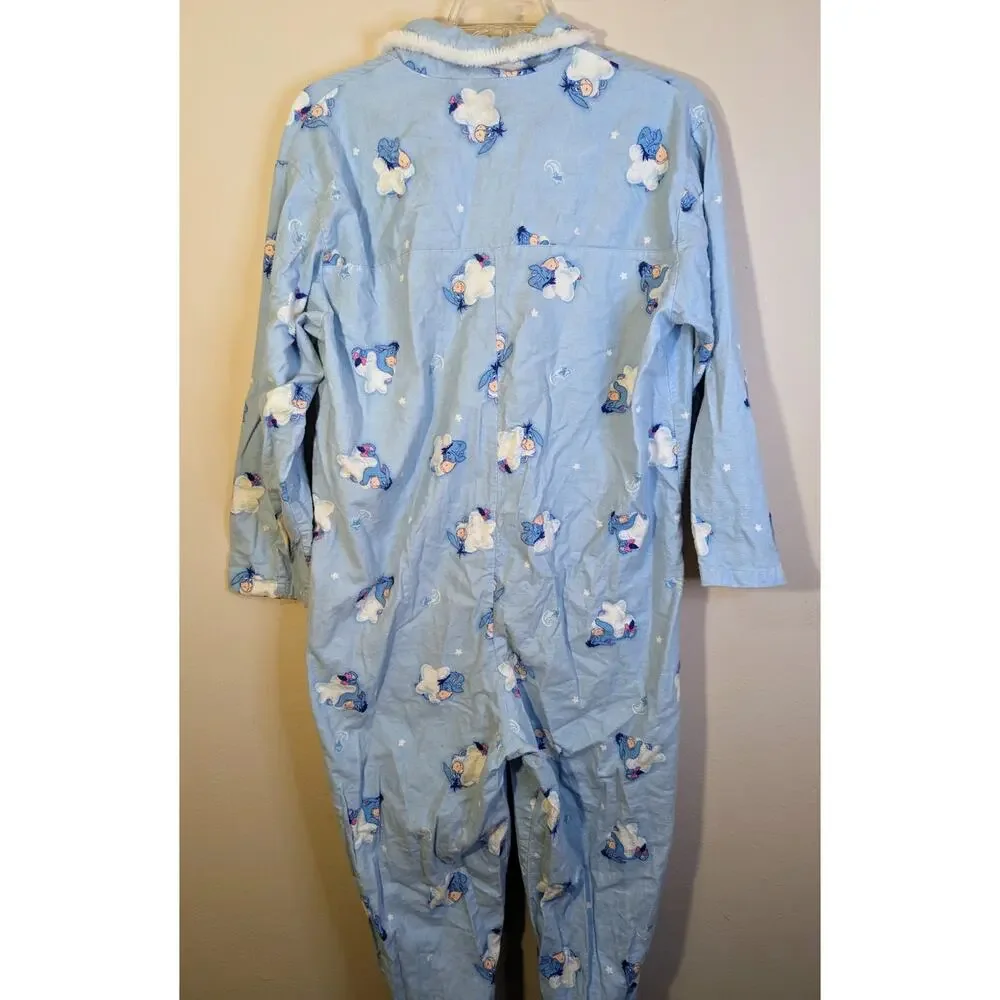 VTG Disney Adult Womens Light Blue Fuzzy Eeyore Clouds Footed Sleeper Pajamas L - Picture 4 of 8